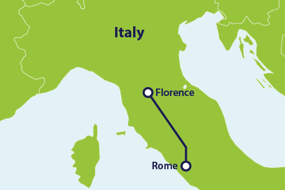Popular train route from Rome to Florence